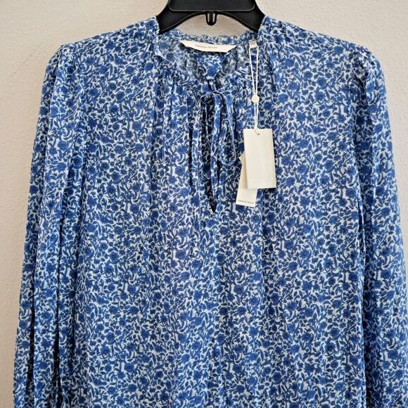 Rebecca Taylor Women's Sz S Delft Fleur Indigo Combo Belted Silk Mini Dress - Picture 8 of 12